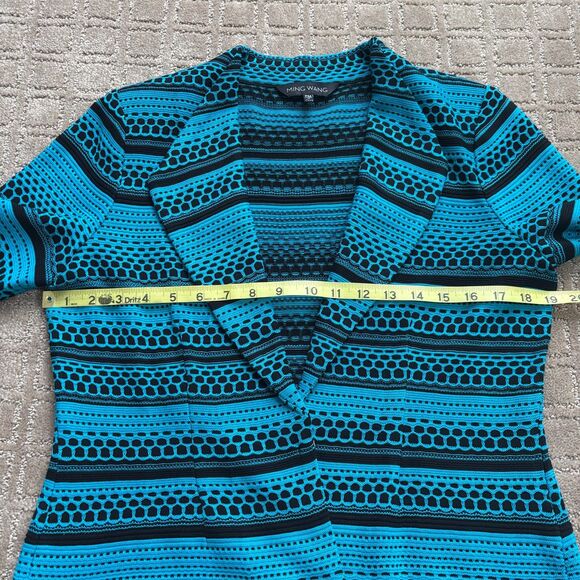 Ming Wang Knit Cardigan Sweater Jacket Women's MP Blue Black Stripe Open Career - Picture 5 of 7